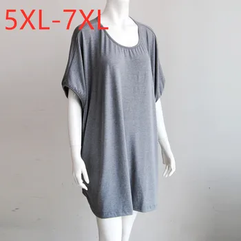 

New 2020 summer ladies plus size tops for women large batwing sleeve loose elastic gray O neck long T-shirt 5XL 6XL 7XL