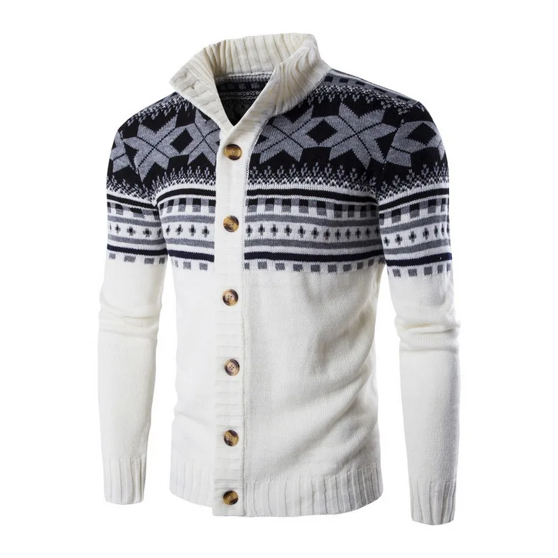 

Mens Cardigan Sweaters Autumn Warm Christmas Sweater Men Fashion Printed Jacket Coat Casual Stand Collar Knitting