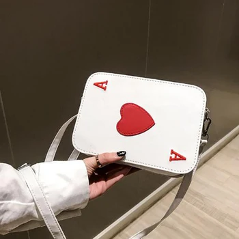 

Ins 2020 Cute New Fashion Creative Funny Messenger Bag Pu Leather Playing Card Shape Funny Gift Heart Packing Cubes Shoulder Bag