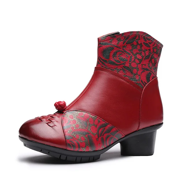 Женские ботинки; коллекция года; дизайнерские Брендовые повседневные ботильоны со шнуровкой в стиле пэчворк; зимние ботинки на высоком каблуке; Женская обувь в стиле ретро - Цвет: red