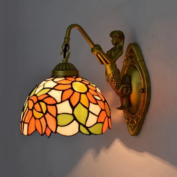 

European style retro rural Tiffany stained glass living room bedroom corridor balcony bar beauty wall lamp