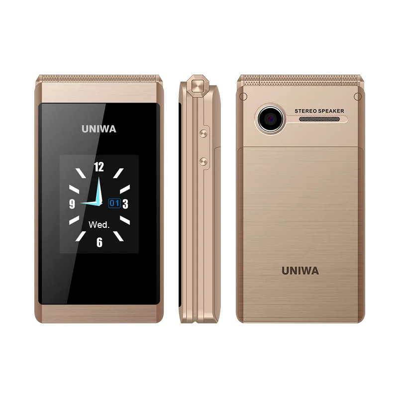 UNIWA X28 2G GSM большая кнопка раскладушка флип сотовые телефоны с двумя сим-картами FM радио русская Иврит Клавиатура Золотой Серый - Цвет: Gold