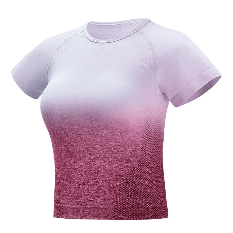 Бесшовные спортивные рубашки для женщин тренажерный зал Йога Топ тренировки фитнес рукав футболки укороченный топ тренировки бег спортивная одежда - Цвет: Rose Red Shirt