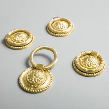 

Antique Knob and Handle gold small handle American Nordic drawer pull Round cupboard door knobs with rings brass Decor Hardware