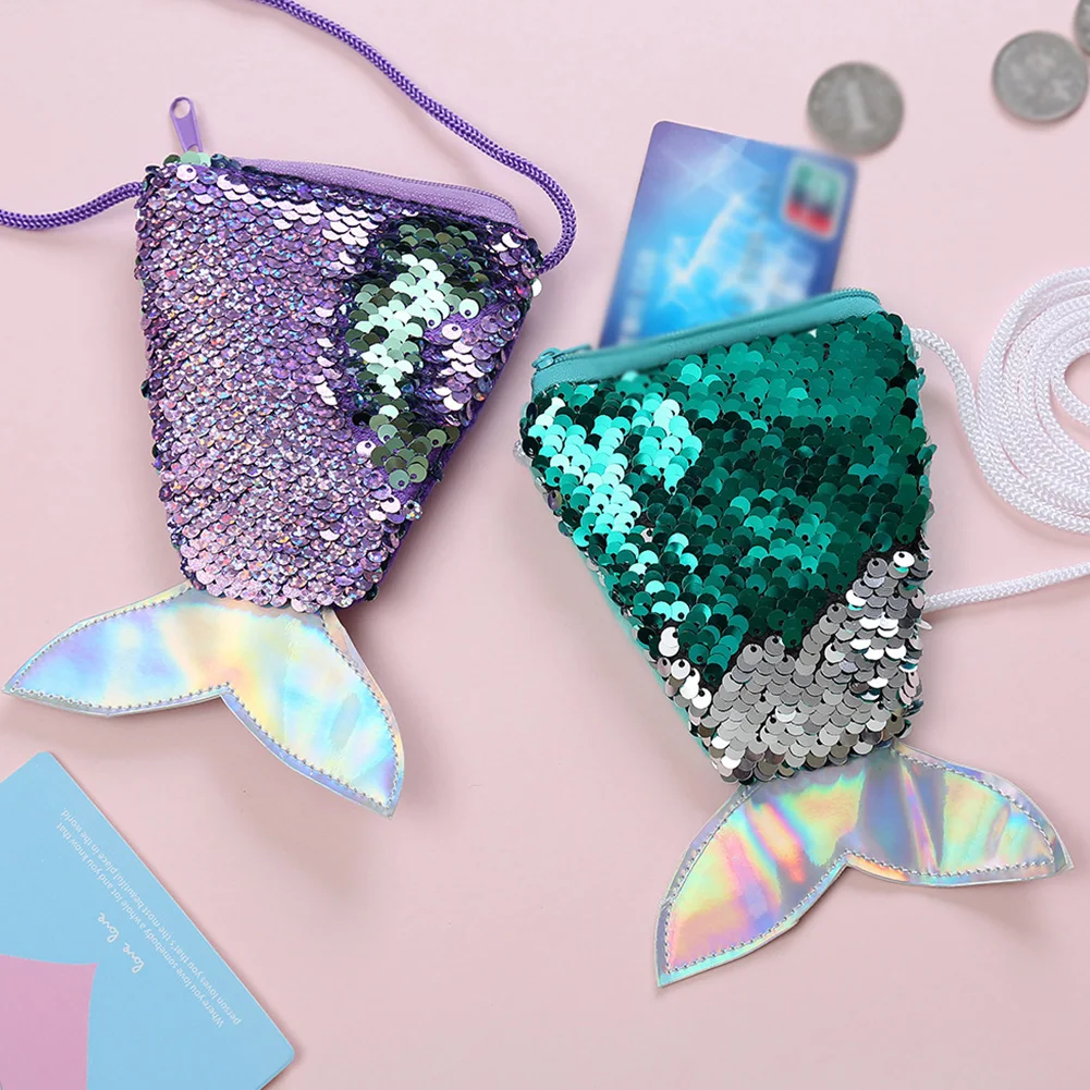 Cute Zipper Gift Mini Wallet Pouch Fish Tail Crossbody Girls Coin Purse Sequins Casual Shoulder Kids