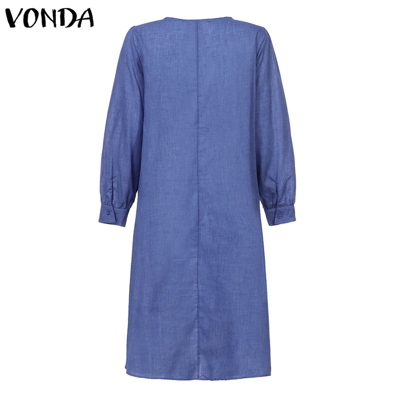 VONDA женское свободное платье с длинными рукавами и круглым вырезом Повседневная Свободная длинная рубашка на пуговицах платья для беременных богемное Vestidos 5XL