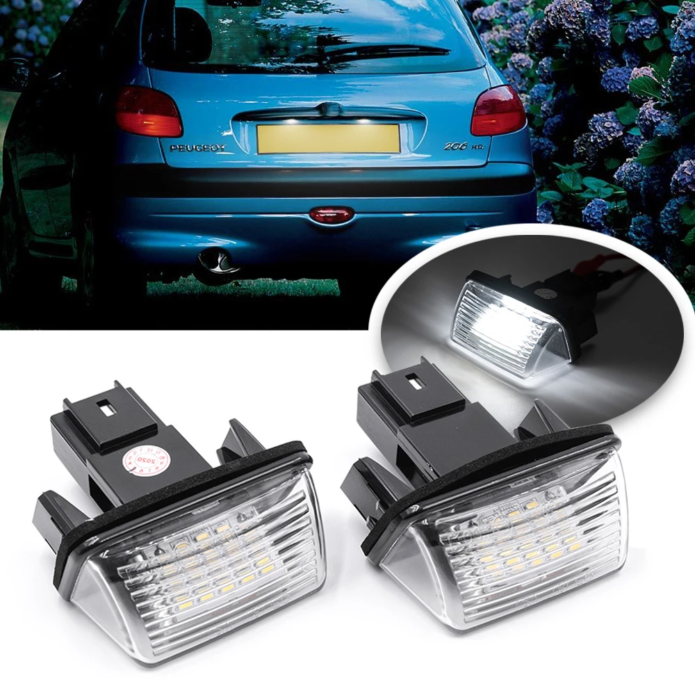 2x LED License Number Plate Lights Bulbs For Peugeot 206 207 307 308