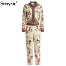 Svoryxiu дизайнер осень зима модные брюки костюмы женские с длинным рукавом мультфильм печатных куртки+ брюки повседневные брюки Twinset
