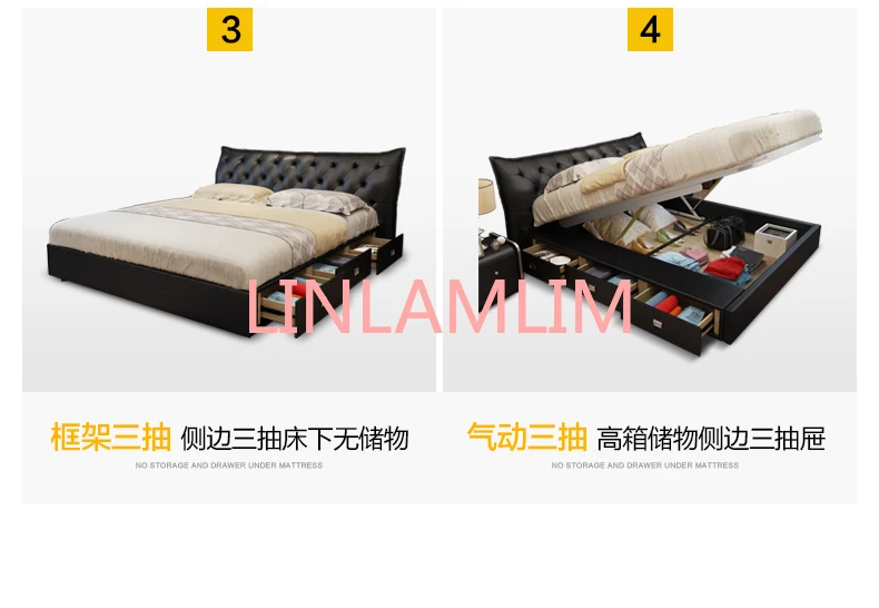 Genuine Leather bed frame camas кровать двуспальная lit beds سرير muebles de dormitorio мебель cama de casal storage drawers