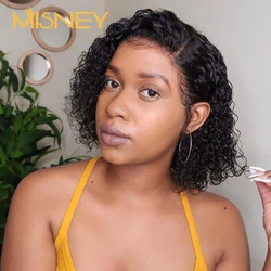 MISNEY Short Bob Deep Wave 100% Human Hair Wigs 13X4 Transparent Lace Frontal Wig Remy Brazilian Hair Human Hair Bob Wigs