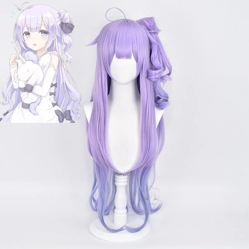 

Azur Lane Takao Atago unicorn Women wig Lady White Battleframe Cosplay Costume Game anime Gradient blue wig + Wig Cap