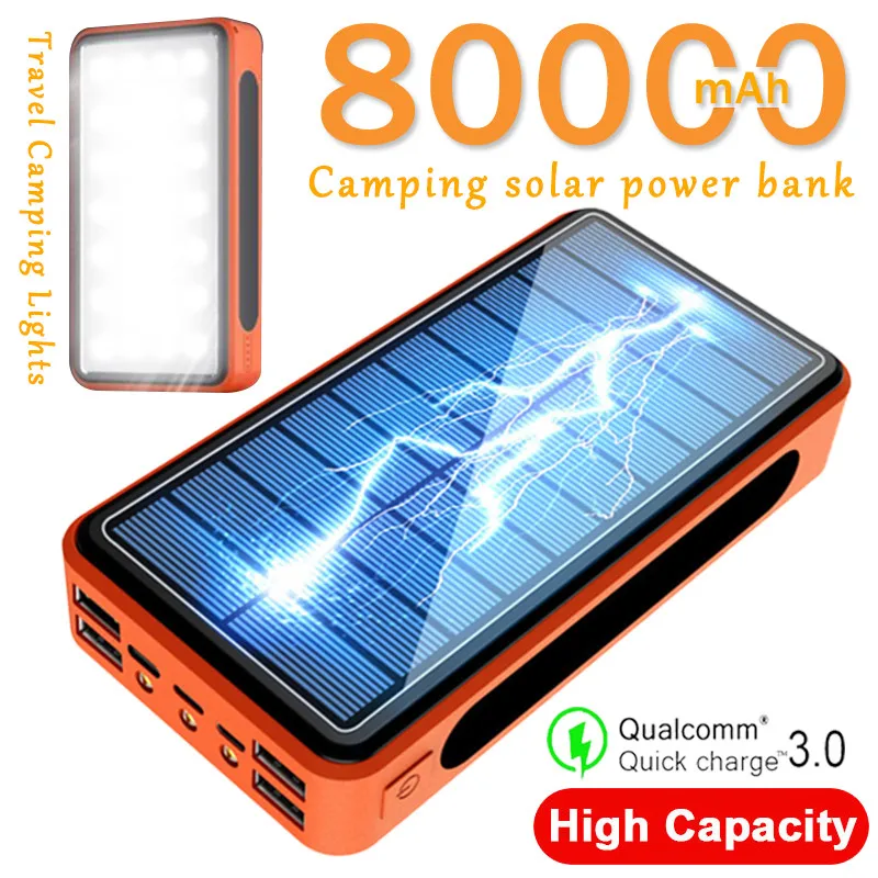 80000mAh Солнечный внешний аккумулятор 2 USB для путешествий на открытом воздухе