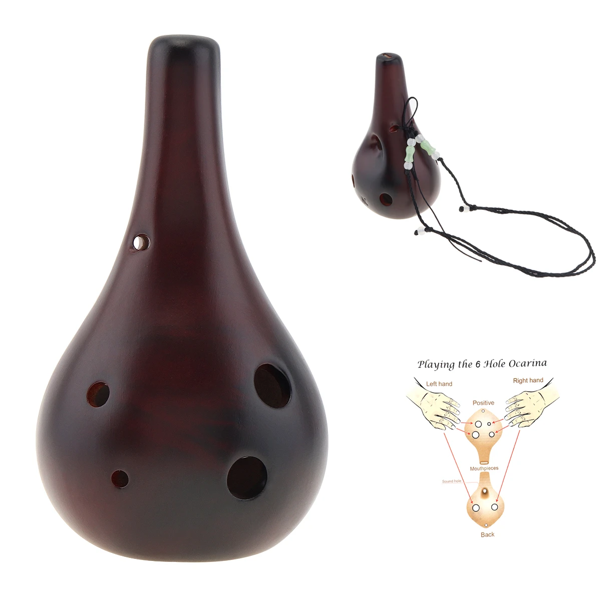 

6 Holes Alto Tone C Ocarina Flute Ceramic Black Pottery Smoky Glaze Flute Musical Instrument for Beginner with Hang Rope