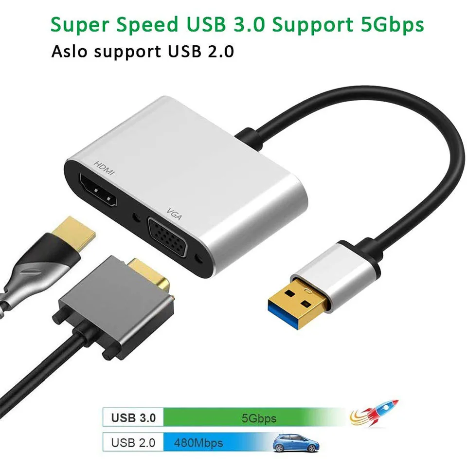 USB 3,0 HDMI VGA адаптер USB в VGA HDMI адаптер 1080P конвертер Поддержка HDMI VGA синхронизация выход forMacbook Windows7/8/10
