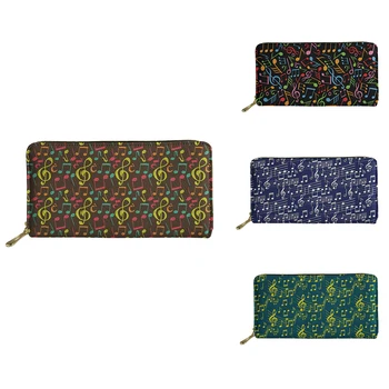 

ELVISWORDS Luxury Long Leather Wallets Female Music Notes Printed Larger Zipper Card Purse Travel Waterproof Phone Case for Girl