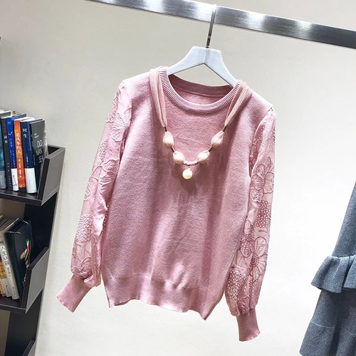 pink pullovers Neploe, осенне-зимние свитера, женские кружевные пуловеры с длинным рукавом, тонкий вязаный свитер, элегантные женские топы, Femme Pull 91195 - Цвет: pink pullovers