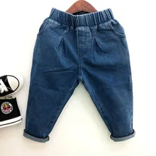 Высокая-конец адаптируемые под требования заказчика-Южная Корея закупочных торговых агентов Лидер продаж Детские натуральный хлопок мягкие трикотажные джинсы Для мужчин и Для женщин штаны-шаровары для малышей;