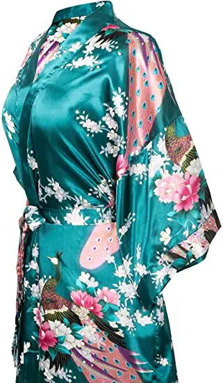 Satin Silk Women Wedding Bridemaid Robe Sexy Crane Print Bathrobe Short Long Kimono Night Gown Robe Fashion Dressing Gown Female women dress women sleepwear bride robes silk robe