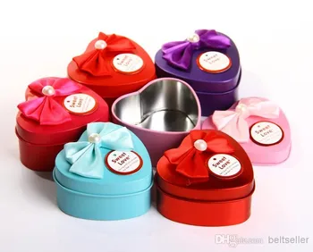 

European Style Heart shaped tin candy box with butterfly knot Wedding Favour Boxes Chocolate Candy Gift Box Christmas gift box