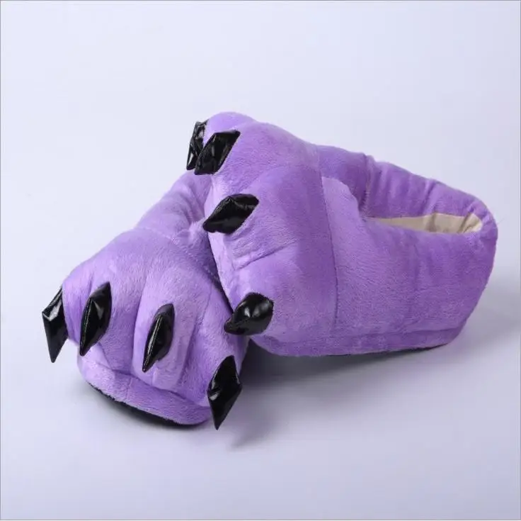 Детские в помещении Мягкие тапочки для мальчиков и девочек, милая обувь для детей, мультяшный единорог, стежка, Пикачу, лапа, зимняя теплая коготь животного, домашняя обувь - Цвет: Purple Slipper