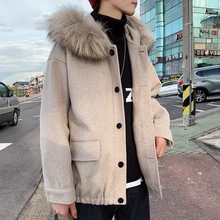 Мужское пальто, новинка, осень/зима, стильное, утолщенное, большой меховой воротник, одноцветное пальто, пальто, свободное, повседневное, Молодежная мужская одежда