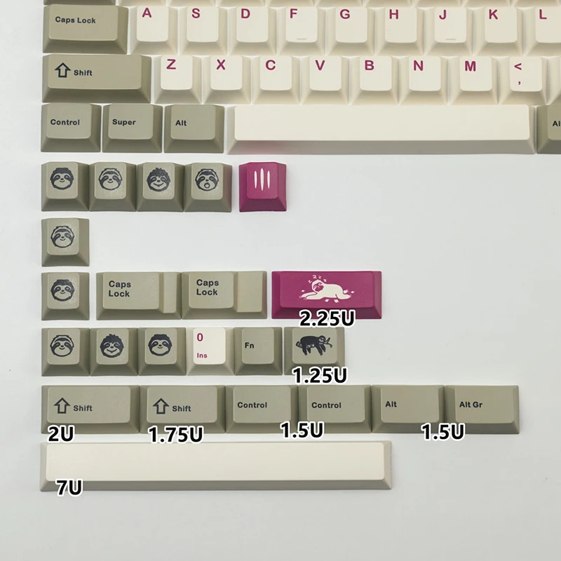 Gmk Sloth Keycaps Pbt Dye Sublimation Perfil Cherry Keycap com Barra de Espaço 7u 1.75u 2u Shift 1.5u Alt Conjunto - Imagem 3