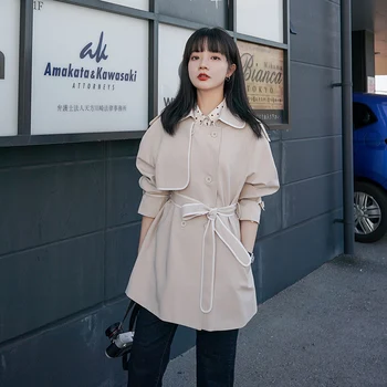 

2020 Women Laple Double Breasted Loose Casual Bandage Short Trench Jacket Coat Ladies Korean Plus Size Windbreaker Outerwear
