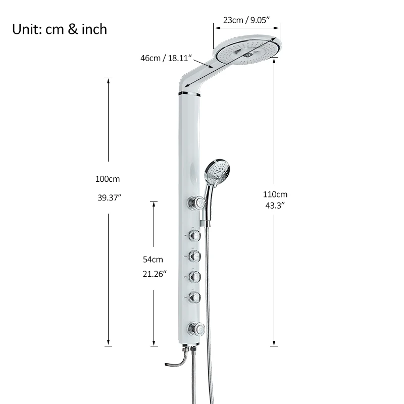 Quyanre Black White Bath Shower Faucets Set Bathroom Shower Tap Wall Mount Faucet Mixer Waterfall ABS Panel Massage jets Shower