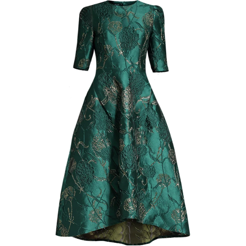 Quality Women short Sleeve Maxi summer Dress Elegant Boho Floral Jacquard Dress Fashion Party Long Autumn Dress