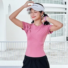 Бесшовные Йога рубашки для женщин короткий рукав укороченный Топ тренажерный зал спортивная одежда футболки тренировки бег одежда упражнения футболка