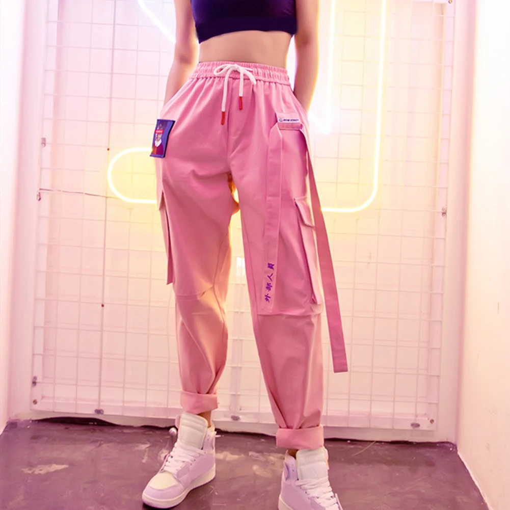 

hunter-wish Fashion Women's High Waist Cargo Pants 2020 Winter Sports Loose Pants Harajuku Elastics Trousers Streetwear