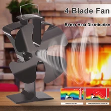 Black 4 Blades Heat Powered Stove Fan Eco Fireplace Fan Wood Burner Quiet Energy Saving Home Efficient Heat Distribution