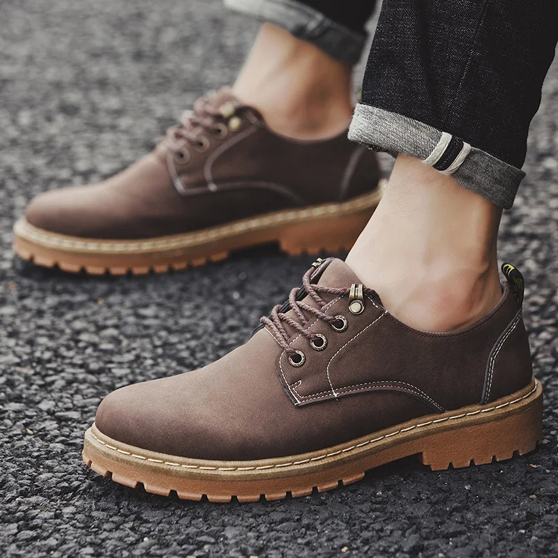 

Leather Shoes Men Workwear Boots Formal Wear Stitching 2019 Autumn New Style MEN'S SHOES British Style Martin Boots Low Top Casu