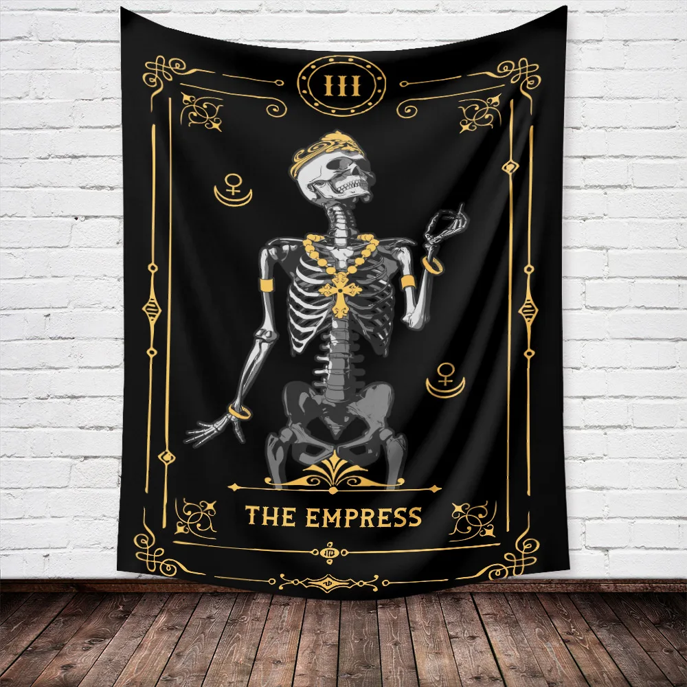 

Skeleton Tarot Tapestry Wall Hanging Halloween Decoration Wall Cloth Tapestries Black Hippie Boho Decoration Home Decor Blanket
