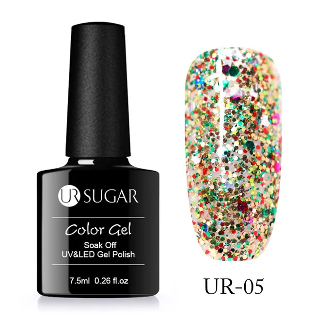 UR SUGAR 7,5 мл Лак для ногтей с блестками блестящая голографическая Радуга Лазерная Блестки УФ гель лак удаляющийся замачиванием дизайн ногтей маникюрный лак - Цвет: diamond5