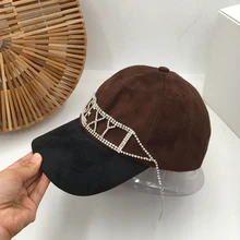 Ранняя осень новая искусственная замша сшивание цвета Женская бейсбольная кепка Конный Прекрасный Яркий дрель Мода минус возраст