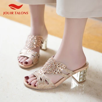

JOUIR New Design 2020 Dropship Peep Toe Casual Mules Shoes Woman Pumps Female Slip On Chunky Heels INS Hot Pumps Women Shoes