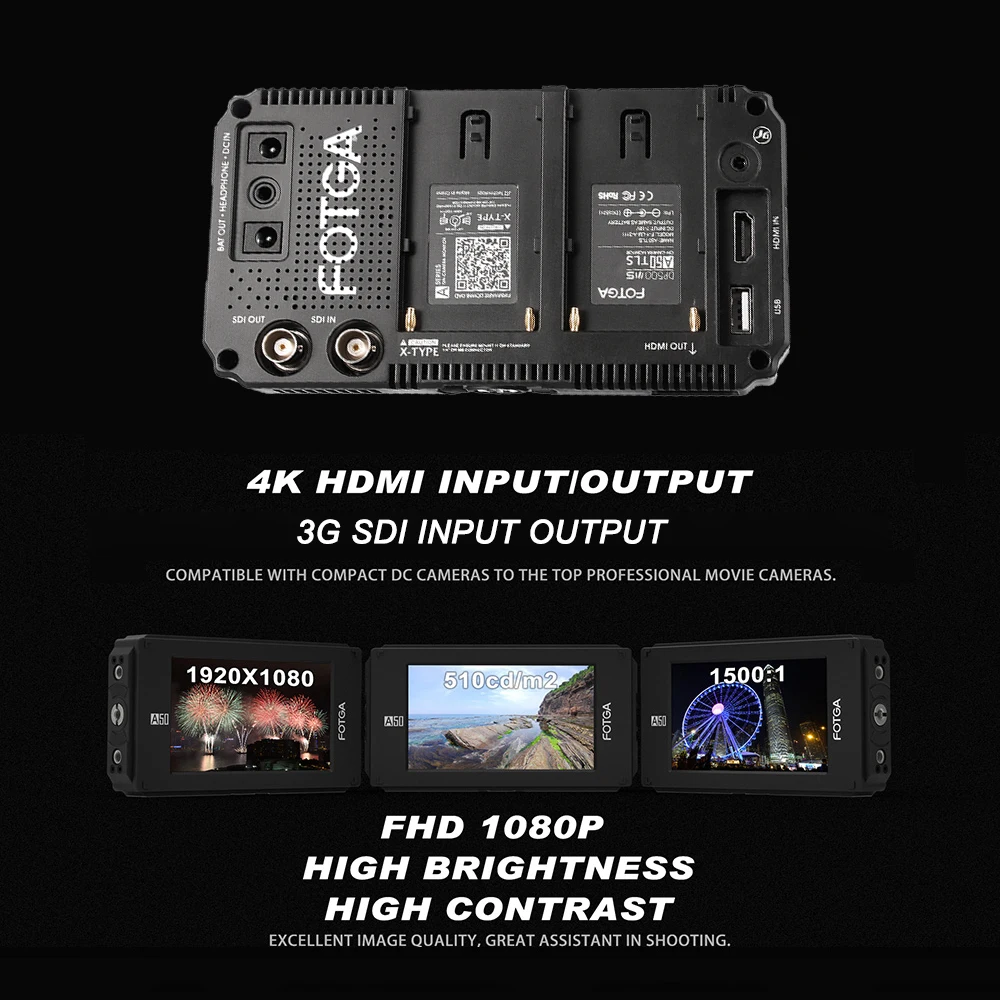 FOTGA A50TLS 5 дюймов FHD видео накамерный монитор для A7S II GH5 ips сенсорный экран HDMI вход/выход 3D LUT двойной NP-F батарейный блок