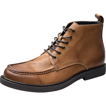 

Autumn Winter Military Boots Round Head Men Zipper Riding boots Cowhide Thick bottom Free Shipping Mens Short Boots Desert Shoes