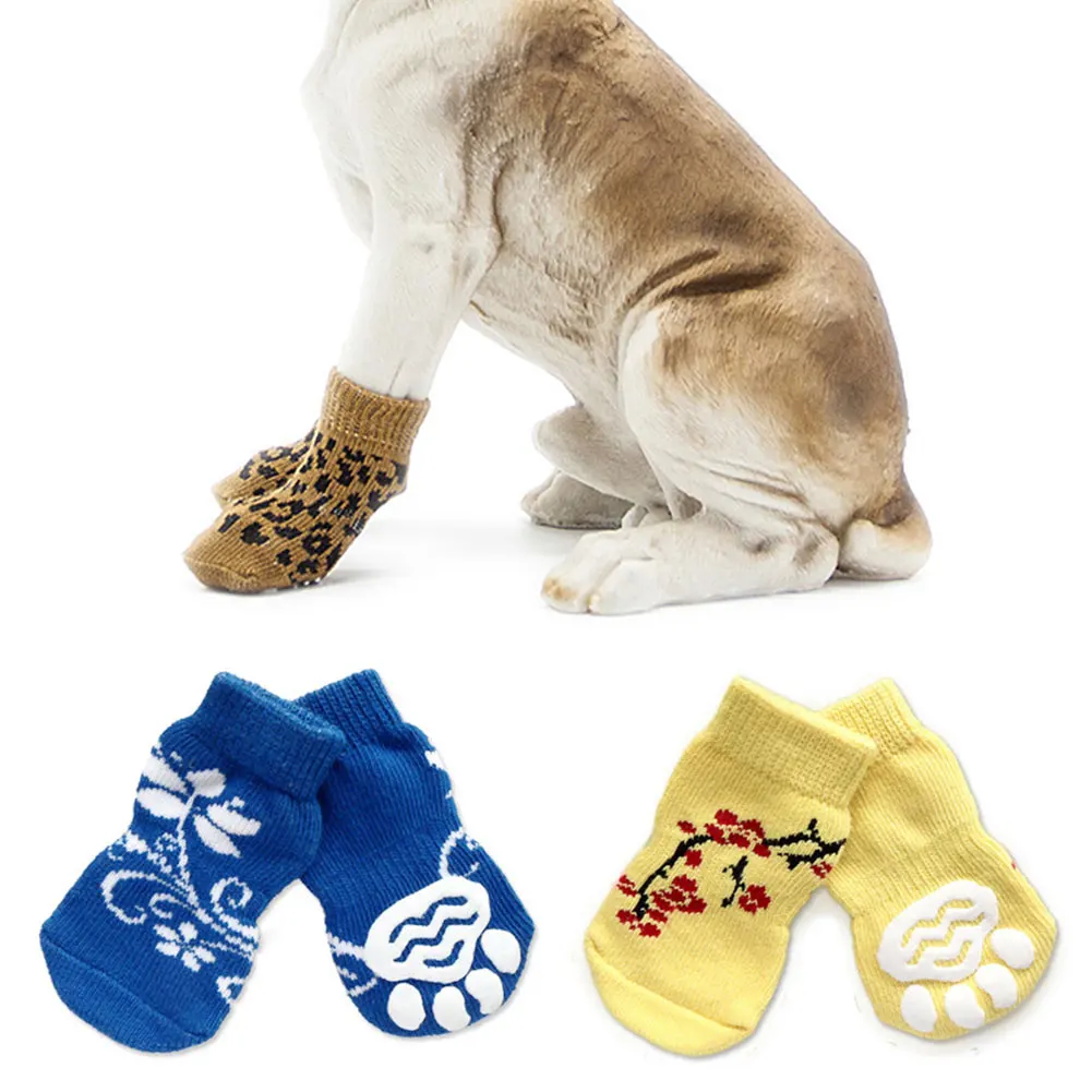 4 шт., сохраняющие тепло, с принтом, устойчивая к царапинам дышащая удобная мягкая эластичная отделка, легко носить Нескользящие Защитные носки для собак