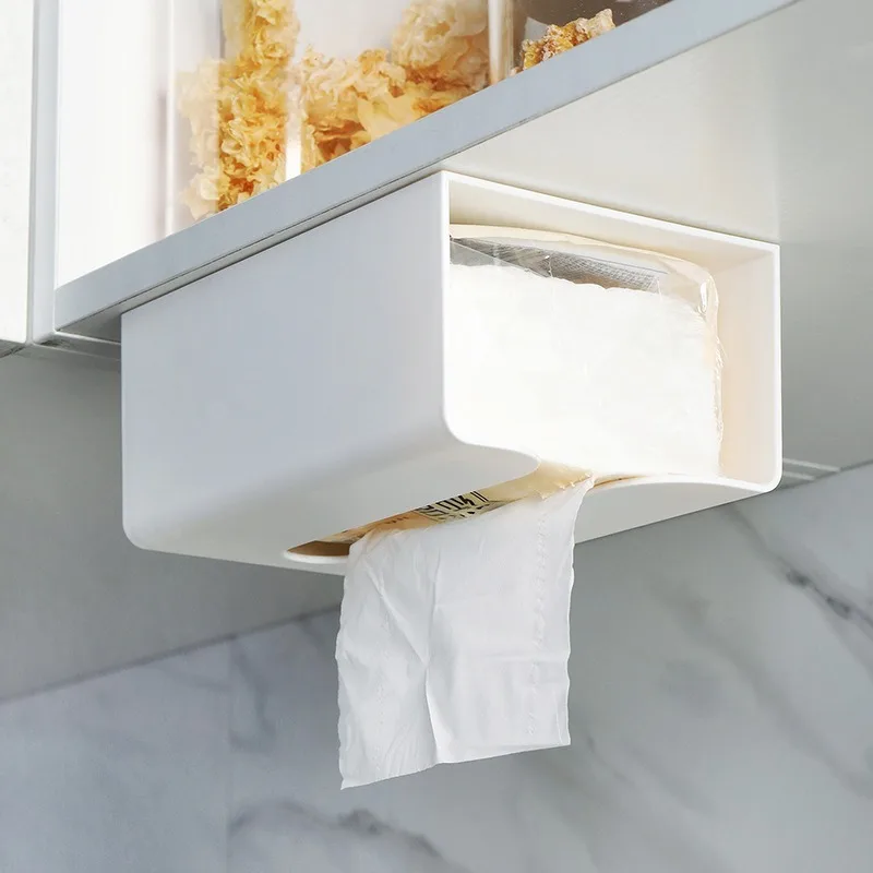 

Kitchen Self Adhesive Tissue Box Napkin Holder Wall Mounted Creative Simple Plastic Multi-function Paper Towel Rack