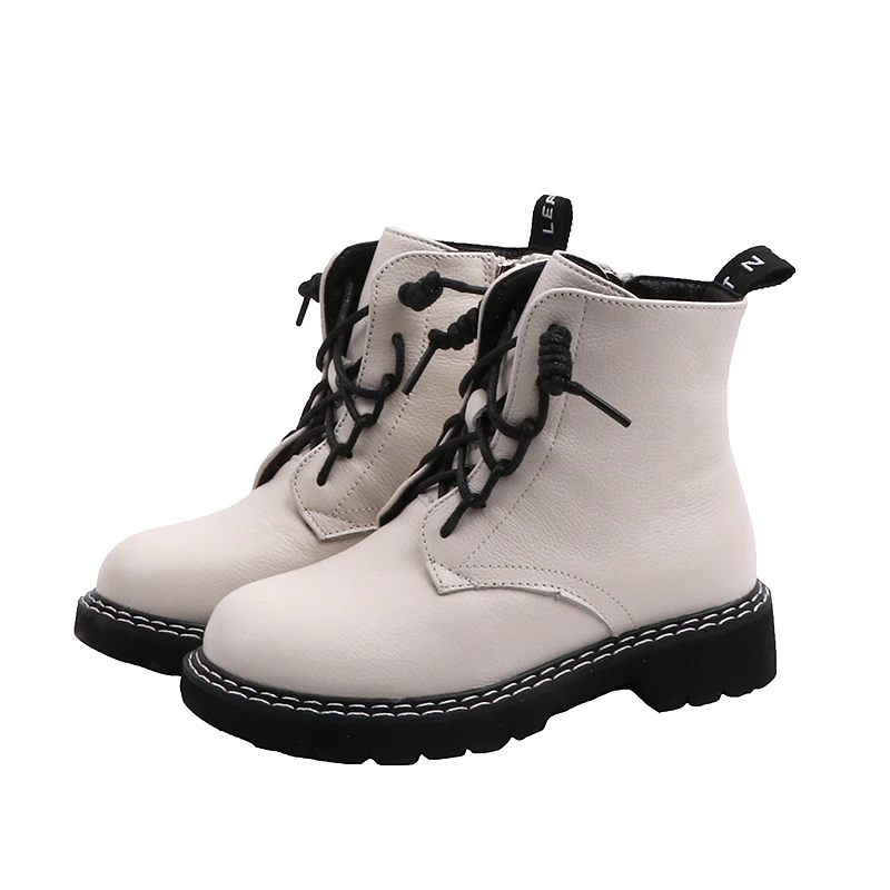 

New Design Winter Boots Children Girls Genuine Leather Mid-top Snow Booties Simple Pure Color Soft Bottom SX193