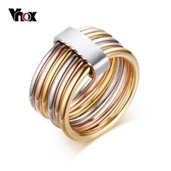 

Vnox Fashion 6 Plain Bands Interlocked Stacked Wide Statement Cocktail Rings for Women Three Colors Femme Ring Set