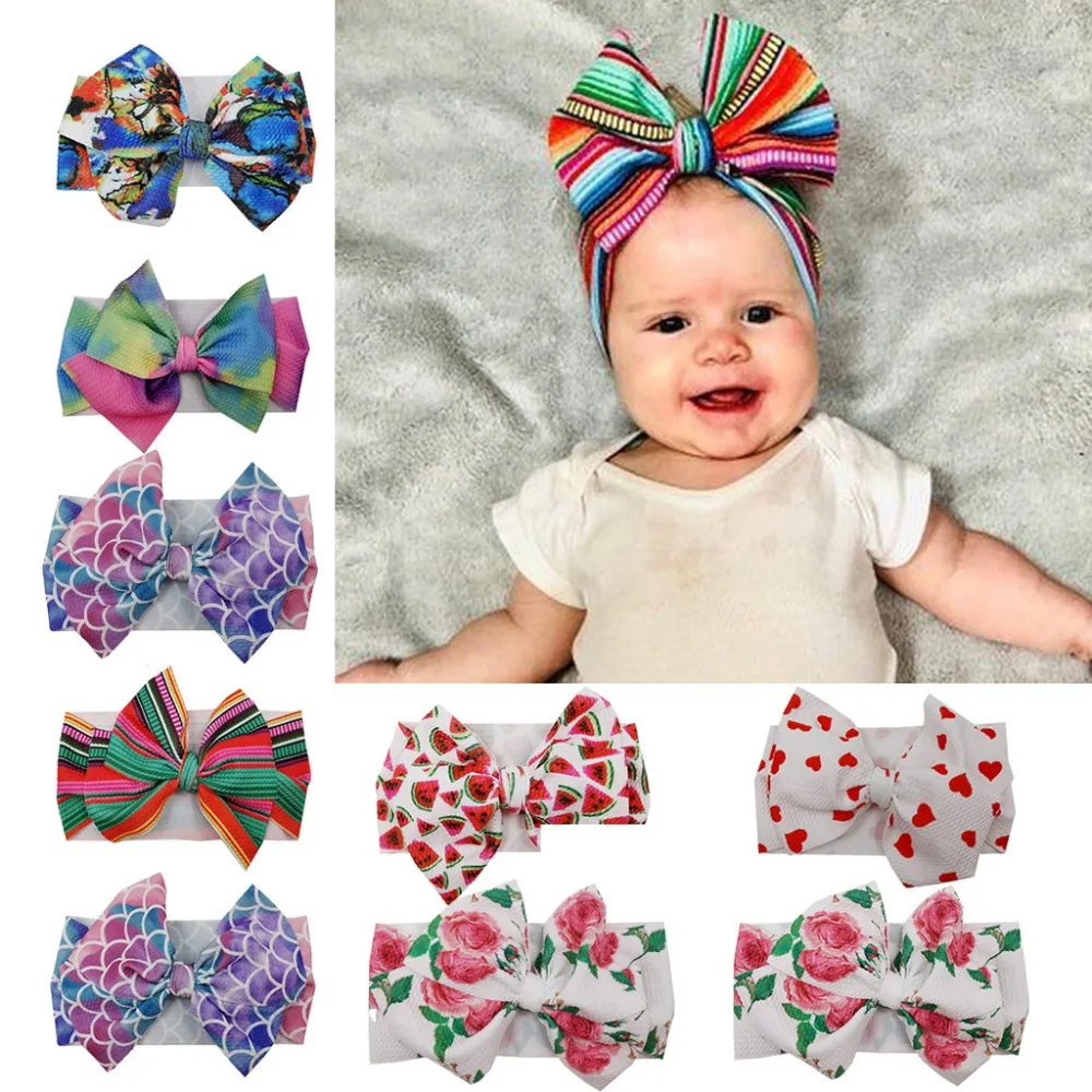 Печатный Большой Бант Детская повязка для волос Детская резинка для волос необычный стиль крестообразная голова вьющиеся волосы лента эластичная заколка для волос FD