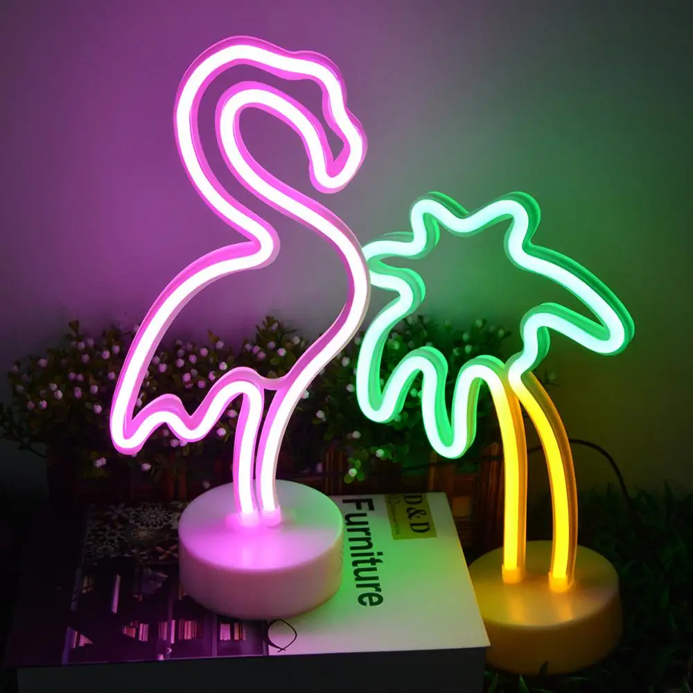 Светодиодный неоновый Настольный светильник с изображением фламинго кактуса единорога для спальни, прикроватная настольная лампа