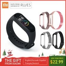 Фирменный Xiaomi mi браслет 4 браслет mi Band 4 фитнес-браслет 3 цвета AMOLED экран музыкальный контроль Smartband