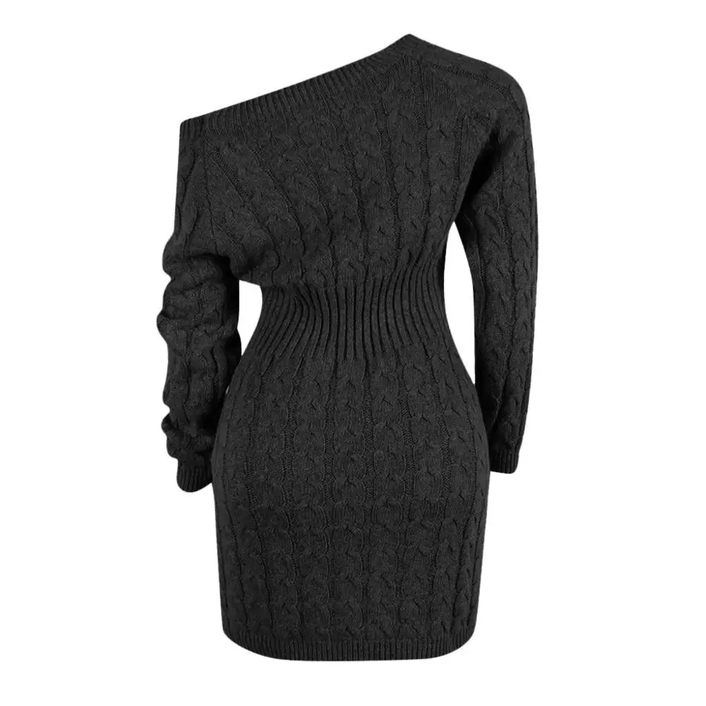 Женский осенне-зимний теплый свитер с открытыми плечами, женская одежда с длинным рукавом, платье-свитер без бретелек