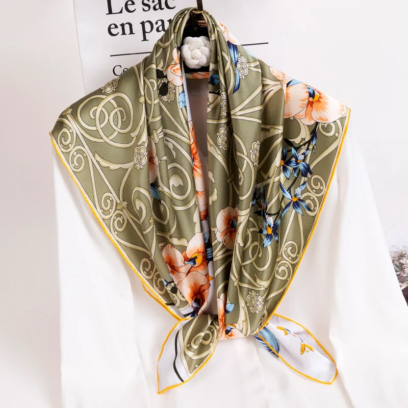 100% Pure Silk Square Scarves Women Silk Bandana Foulard Cheveux Print Headscarf Hangzhou Silk Neckscarf Echarpe Femme 88x88cm