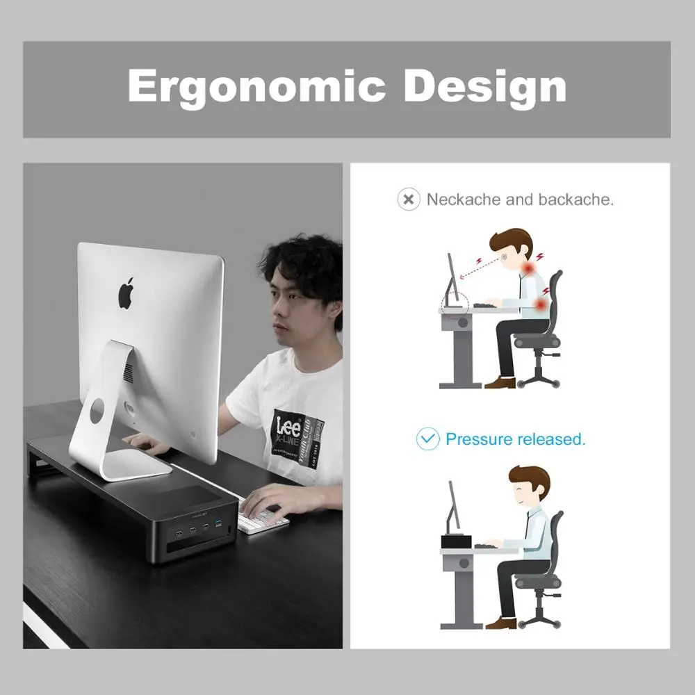 노트북 컴퓨터용 모니터 스탠드 라이저, USB 3.0 허브, 지지대 데이터 전송 및 충전 스틸 데스크 정리함, 신제품