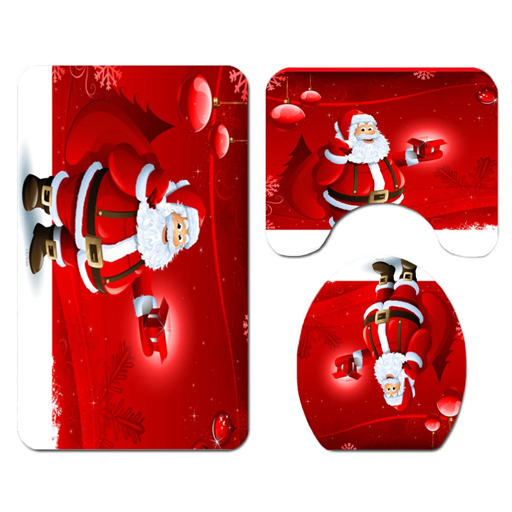 Merry Christmas, наборы для ванной, Санта Клаус, снеговик, водонепроницаемый, полиэстер, 180*180 см, занавеска для душа, коврик для ванной, крышка для унитаза, набор - Цвет: H 3PCS